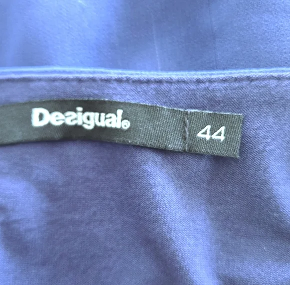 Desigual royal blue print dress rouched cap sleeve sz 44 - Picture 6 of 10